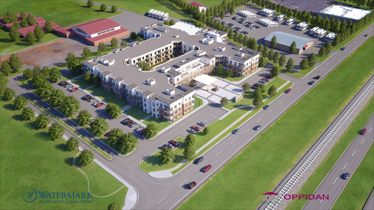 An aerial view of the new Watermark at Napa Valley senior living community.